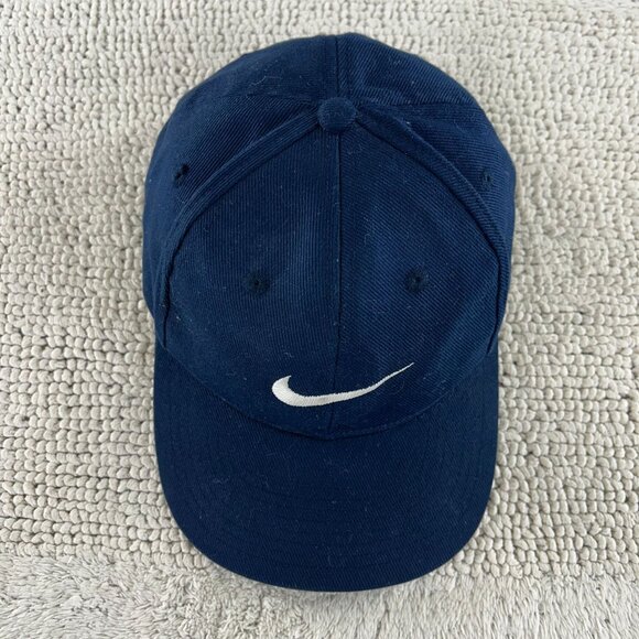 VINTAGE NIKE CENTER SWOOSH SNAPBACK HAT OSFA Y2K NAVY BLUE EMBROIDERED - Picture 2 of 8
